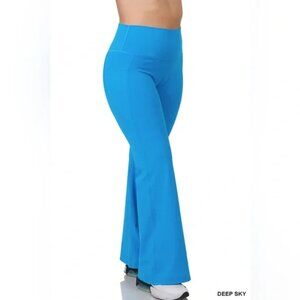 ZENANA PLUS PREMIUM COTTON FOLD OVER YOGA FLARE PANTS DEEP SKY S-M-L-…